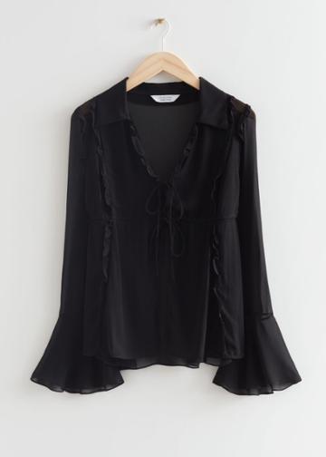 Other Stories Frilled And Tie Sheer Blouse - Black