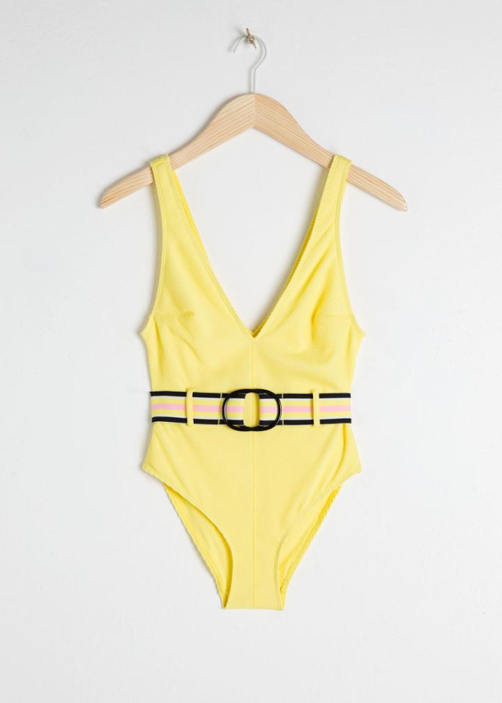 Other Stories Belted High Cut Swimsuit - Yellow