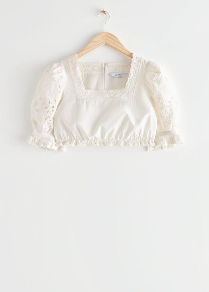 Other Stories Embroidered Crop Top - White