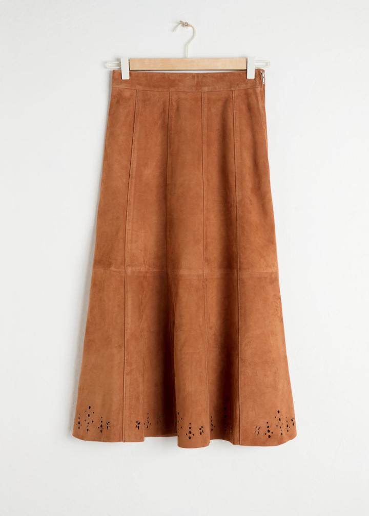 Other Stories Pleated Suede Midi Skirt - Yellow