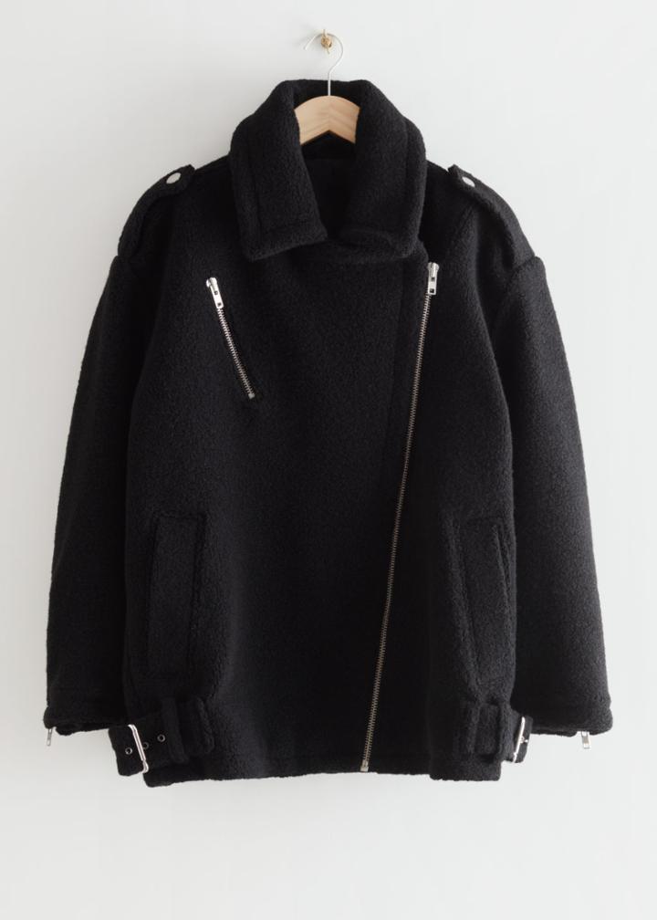 Other Stories Wool Moto Jacket - Black