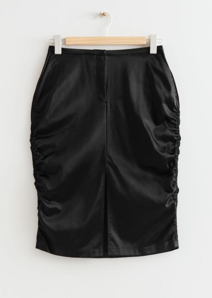 Other Stories Crinkled Pencil Midi Skirt - Black