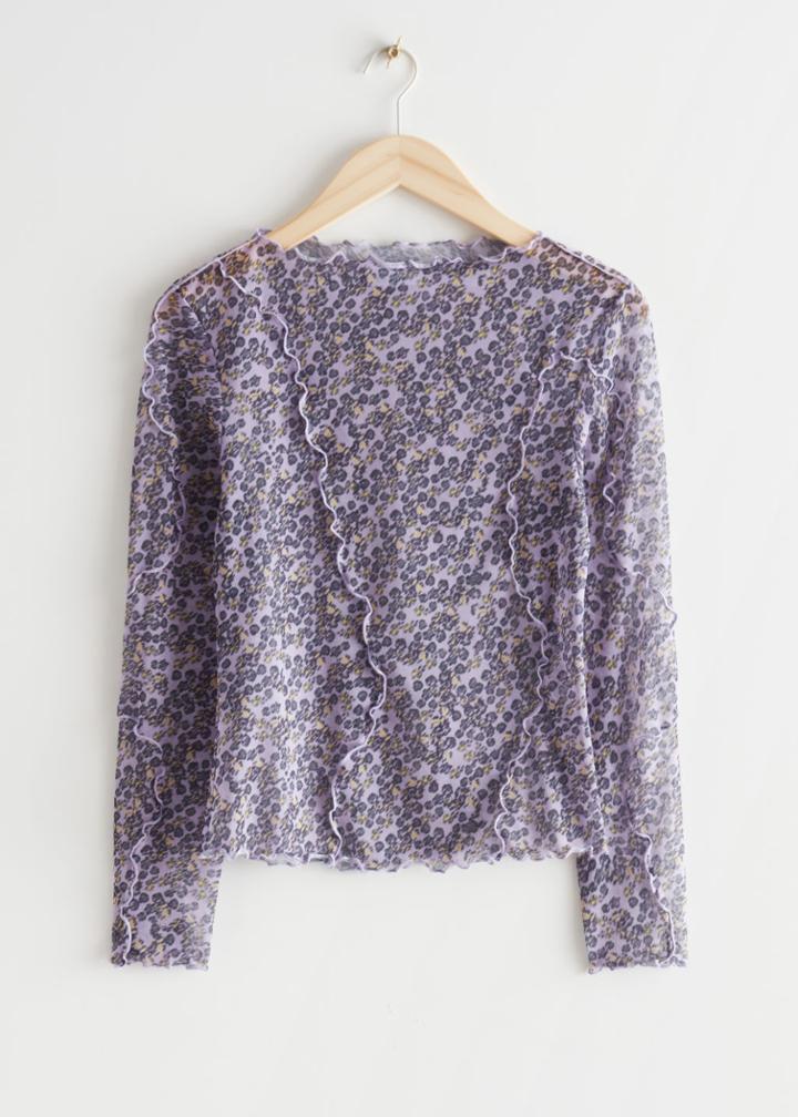 Other Stories Printed Frill Top - Purple