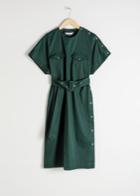 Other Stories Belted Cotton Workwear Dress - Green