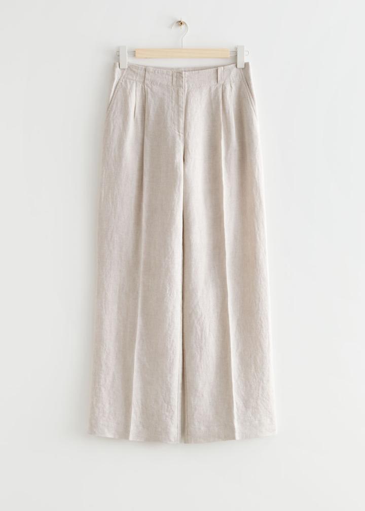 Other Stories Low Waist Linen Trousers - Beige