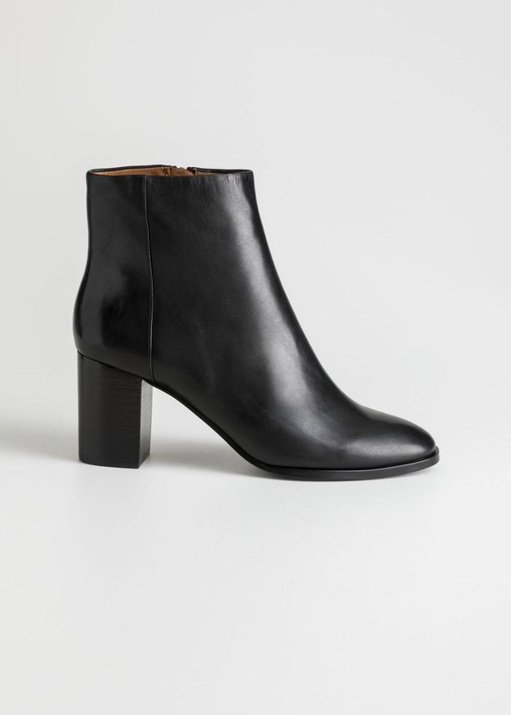 Other Stories O-ring Zipper Leather Ankle Boots - Black