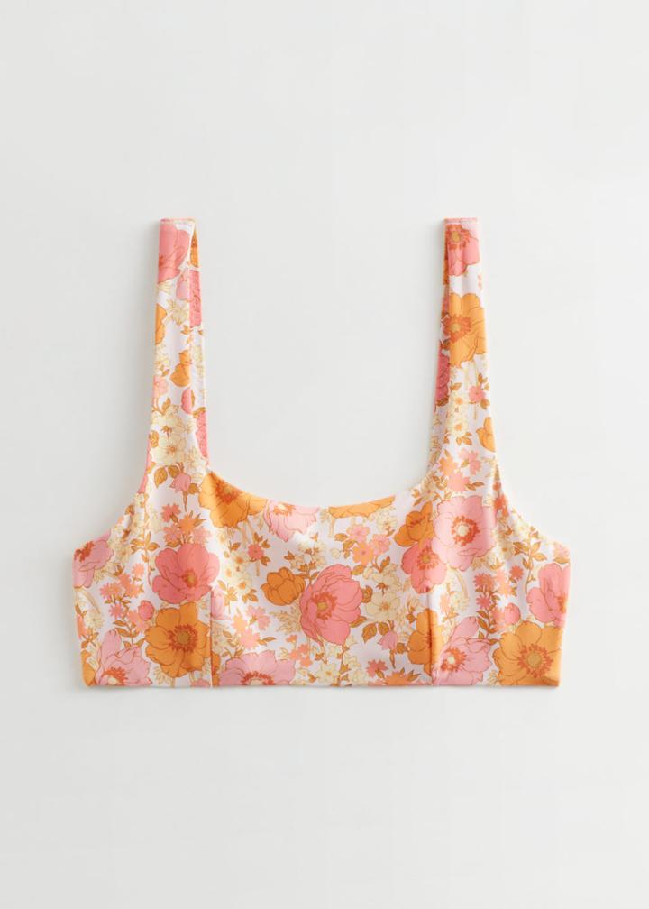 Other Stories Printed Bandeau Bikini Top - Orange