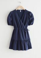 Other Stories Puff Sleeve Mini Wrap Dress - Blue