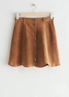 Other Stories Scalloped Leather Mini Skirt - Beige