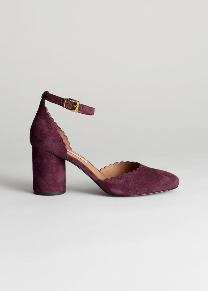 Other Stories Scalloped Ankle Strap Pumps - Red