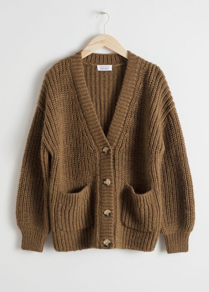Other Stories Overzied Rib Knit Cardigan - Green