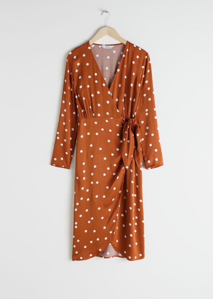 Other Stories Side Tie Satin Midi Dress - Orange