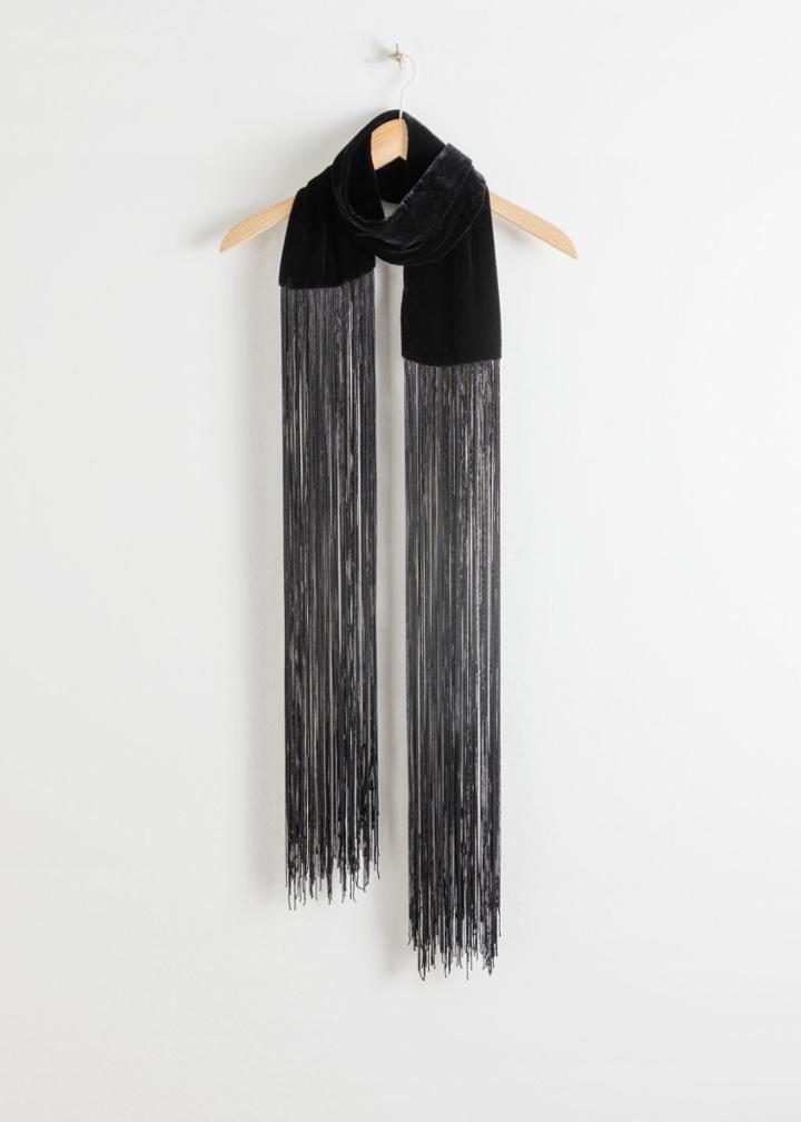 Other Stories Velvet Fringe Scarf - Black