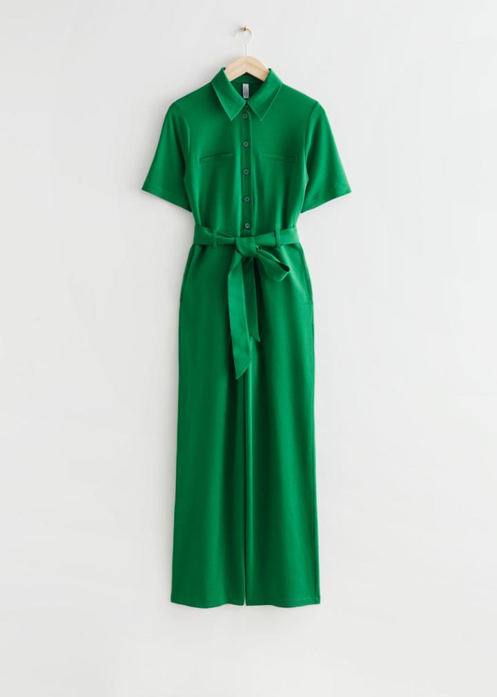 Other Stories Belted Short Sleeve Jumpsuit - Green