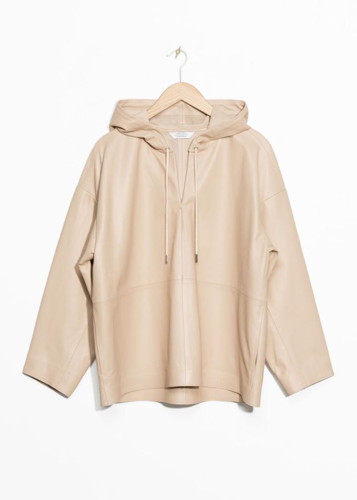 Other Stories Leather Hoodie - Beige