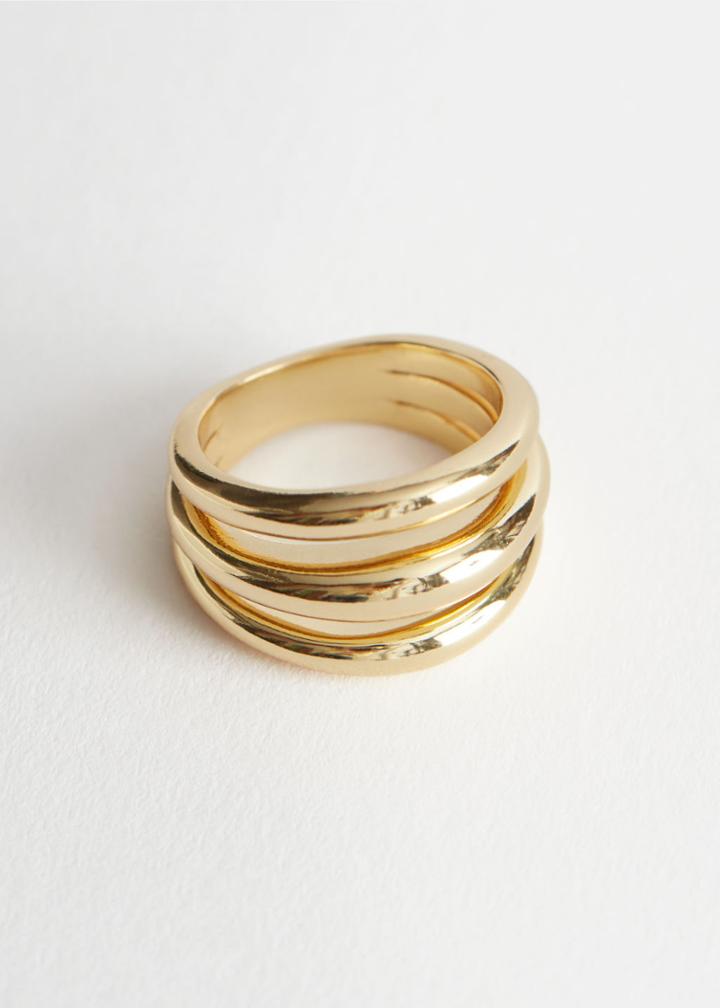 Other Stories Triple Band Embossed Ring - Gold