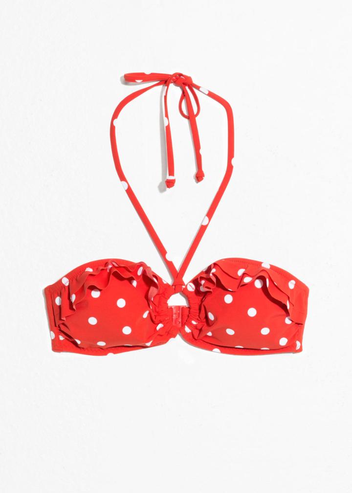 Other Stories Ruffle Dotted Halter Bikini - Red