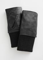 Other Stories Leather Mitten Fingerless Gloves - Black
