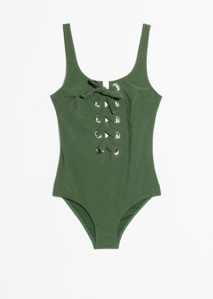 Other Stories Lace Up Swimsuit - Green
