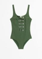 Other Stories Lace Up Swimsuit - Green