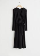 Other Stories Pleated Wrap Midi Dress - Black