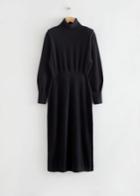 Other Stories Fitted Padded Shoulder Wool Dress - Black