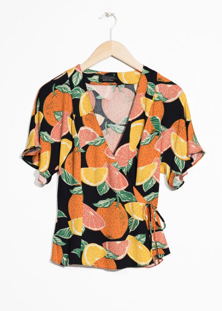 Other Stories Printed Wrap Blouse - Black