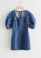 Other Stories Puff Sleeve Denim Mini Dress - Blue