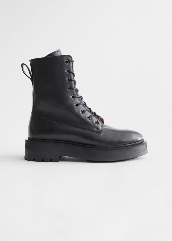 Other Stories Chunky Leather Side Zip Boots - Black