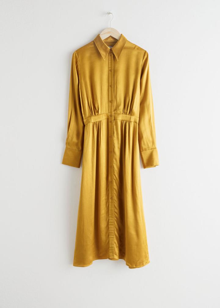 Other Stories Belted Satin Midi Dress - Yellow