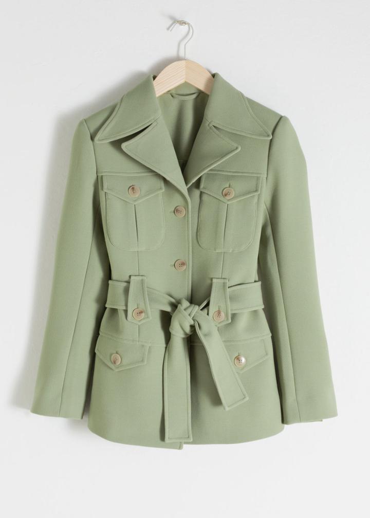 Other Stories Structured Belted Workwear Jacket - Green