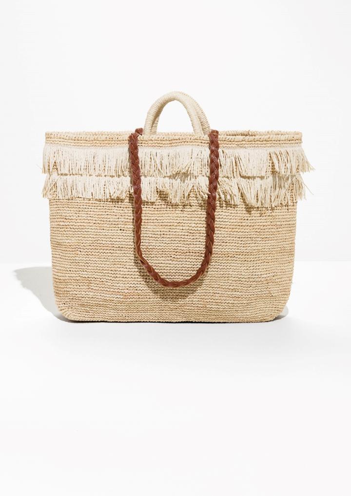 Other Stories Fringe Straw Basket Bag