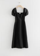 Other Stories Puff Sleeve Linen Midi Dress - Black