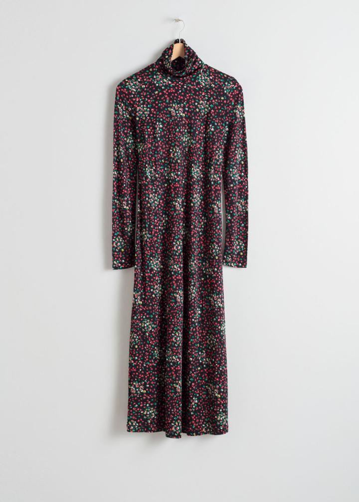 Other Stories Printed Turtleneck Midi Dress - Red
