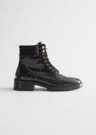 Other Stories Croc Embossed Chunky Leather Boots - Black