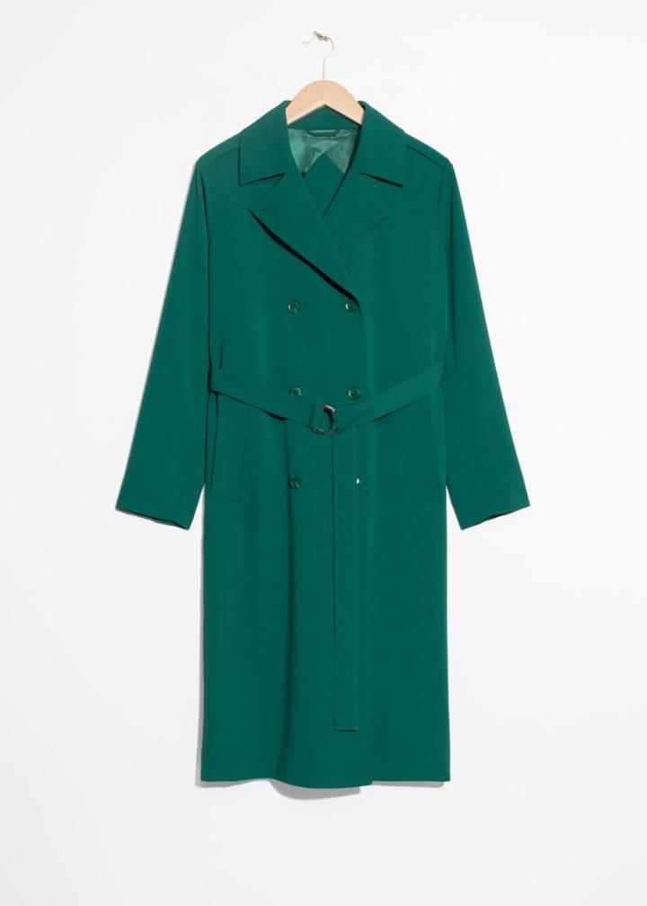 Other Stories Double Breasted Trench Coat - Green