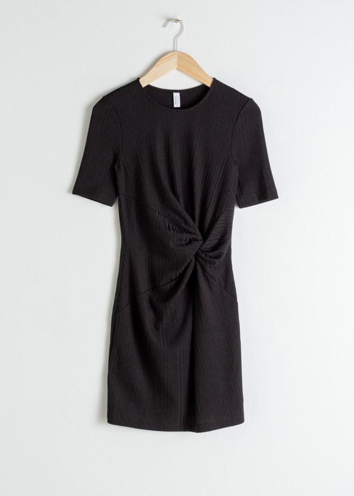 Other Stories Rib Cotton Twist Knot Mini Dress - Black