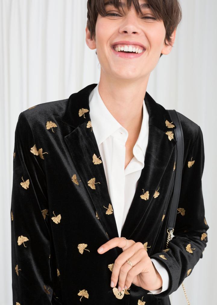 Other Stories Embroidered Velvet Blazer - Black