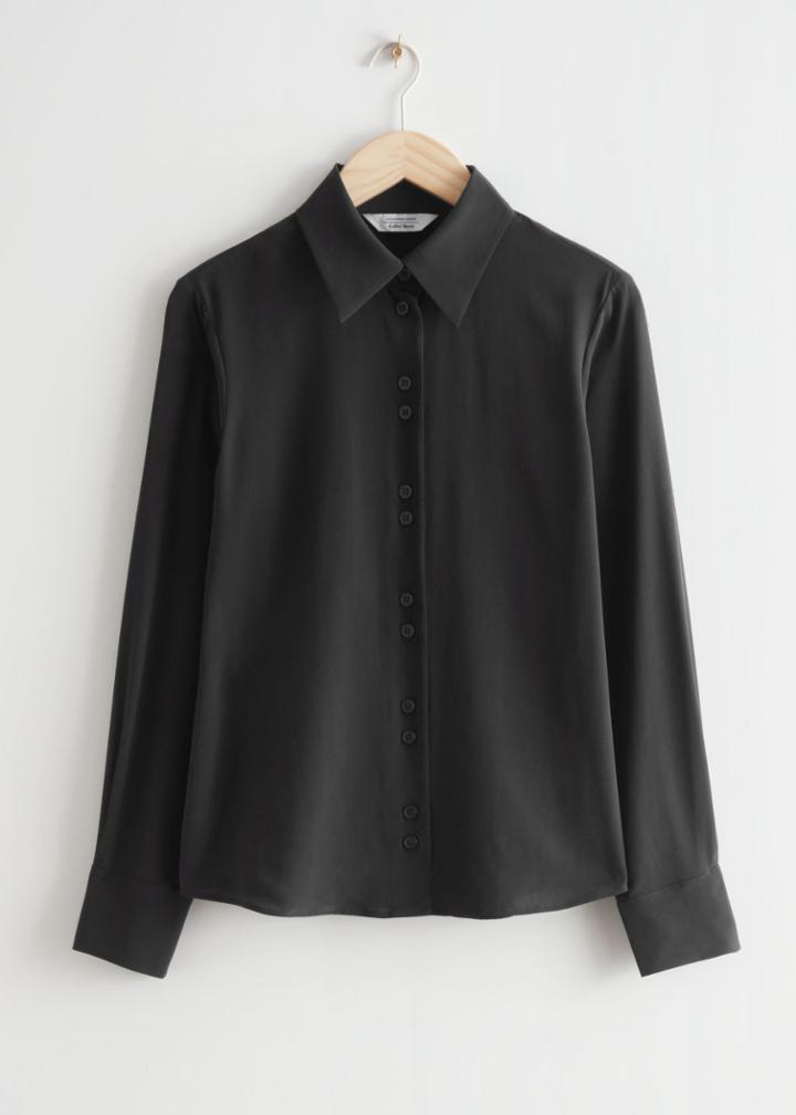 Other Stories Shell Button Silk Blouse - Black