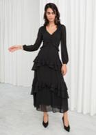 Other Stories Beaded Ruffle Midi Dress - Black