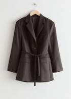 Other Stories Oversized Belted Wool Blazer - Brown