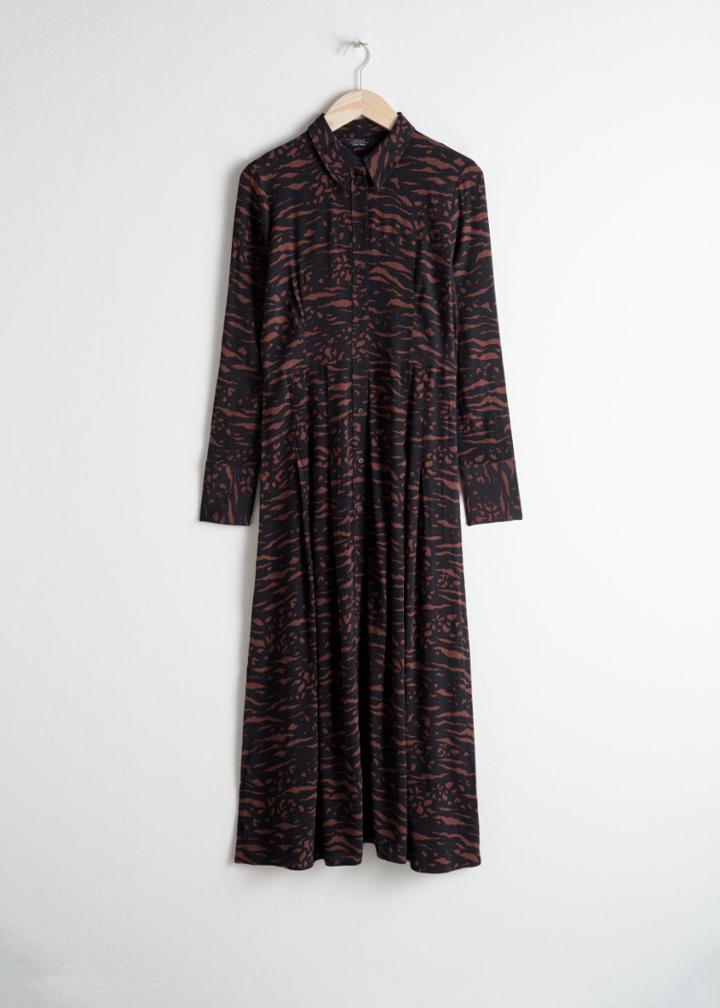 Other Stories Printed Flared Shirt Dress - Beige