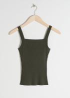 Other Stories Square Neck Rib Knit Tank Top - Green