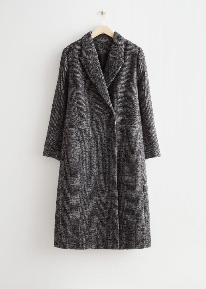 Other Stories Herringbone Wool Coat - Black