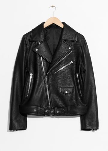 Other Stories Leather Biker Jacket - Black