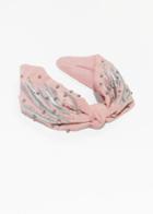 Other Stories Embroidered Jewelled Knotted Hairband - Pink