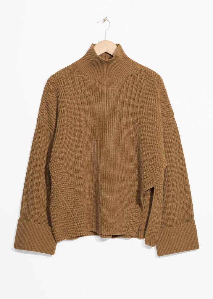 Other Stories Oversized Side-slit Turtleneck - Beige