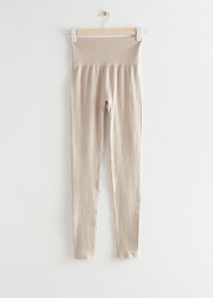 Other Stories Ribbed Seamless Yoga Tights - Beige