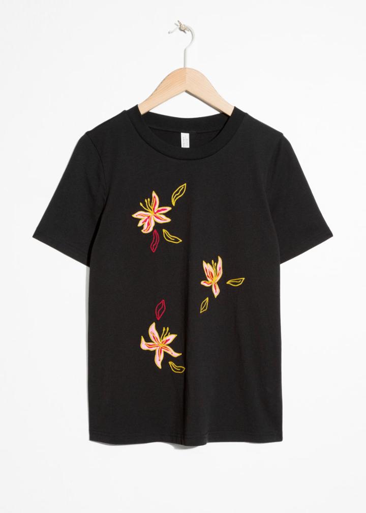 Other Stories Flower Embroidery Tee - Black