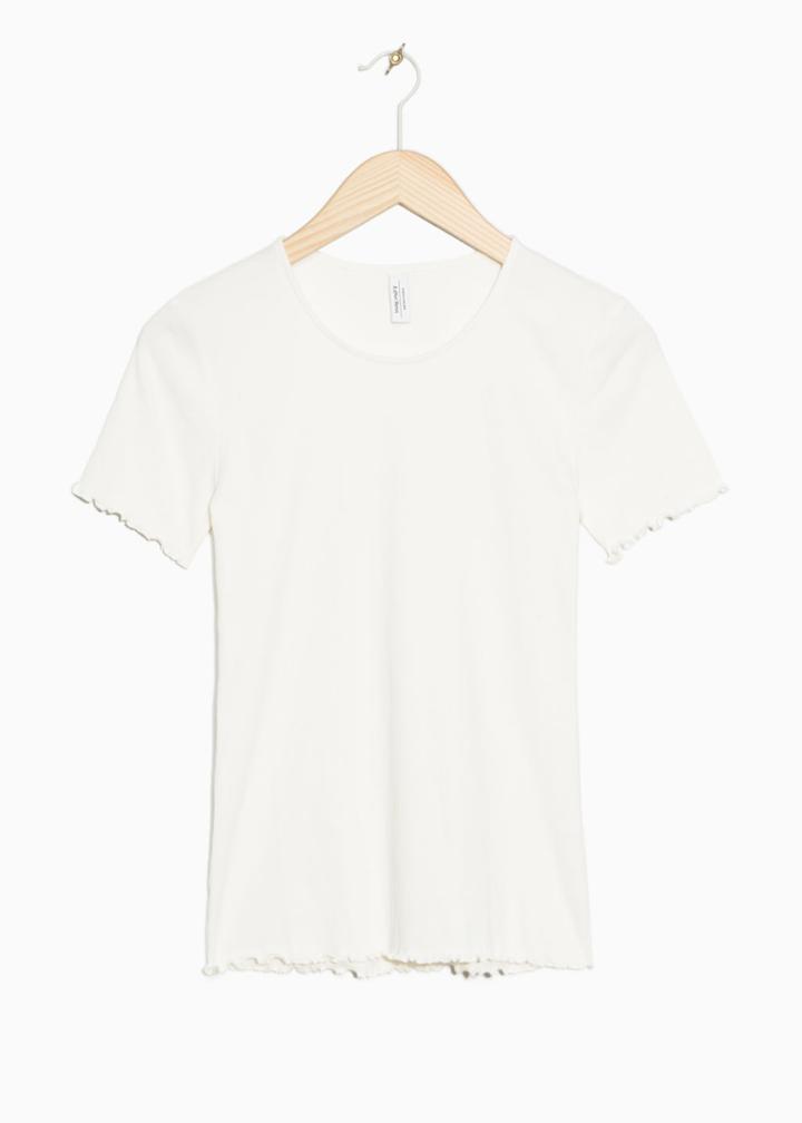 Other Stories Cotton Jersey Tee With Frills - White